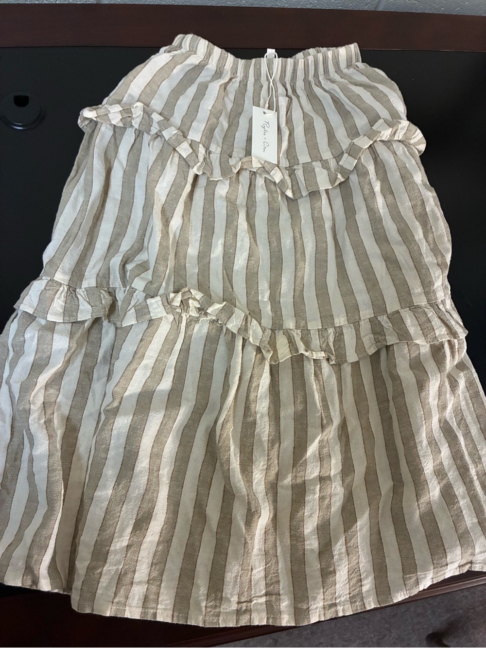 Rylee + Cru Ruffled Midi Skirt - Autumn Stripe size 8